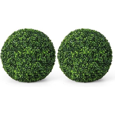 COSTWAY 2 Boules de Buis Artificielles 48 cm Résistantes aux UV, Plantes en Boules de Faux Buis Sphères, Décoratives pour Intérieur Extérieur de Porche Balcon Jardin Mariage