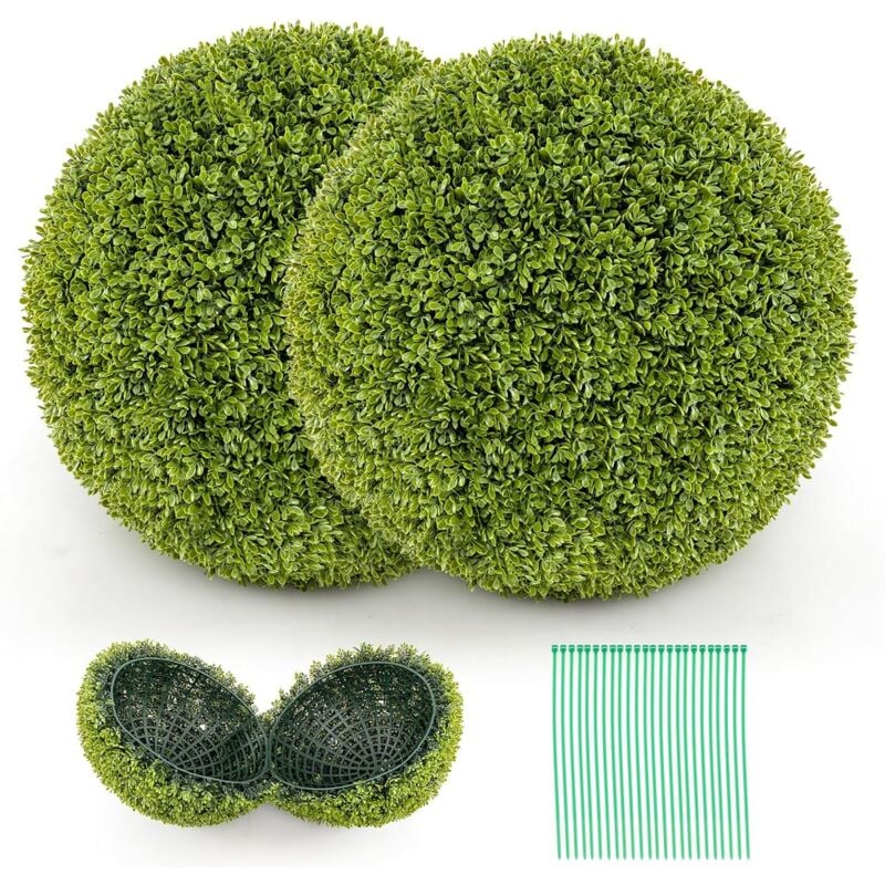 2 Boules de Buis Artificielles 50 cm Résistantes aux uv, Plantes en Boules de Faux Sphères Végétales, Décoratives pour Intérieur Extérieur de Porche