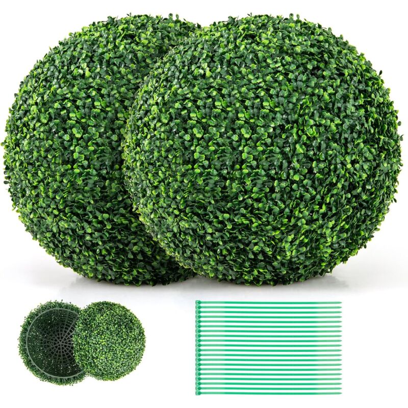 Costway - 2 Boules de Buis Artificielles 50 cm Résistantes aux uv, Plantes en Boules de Faux Sphères Végétales, Décoratives pour Intérieur Extérieur