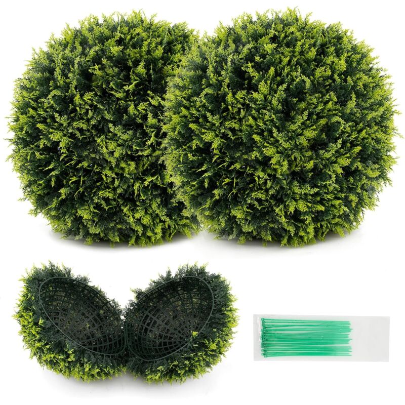 Costway - 2 Boules de Buis Artificielles 50 cm Résistantes aux uv, Plantes en Boules de Faux Topiaire de Cèdre, Décoratives pour Intérieur Extérieur