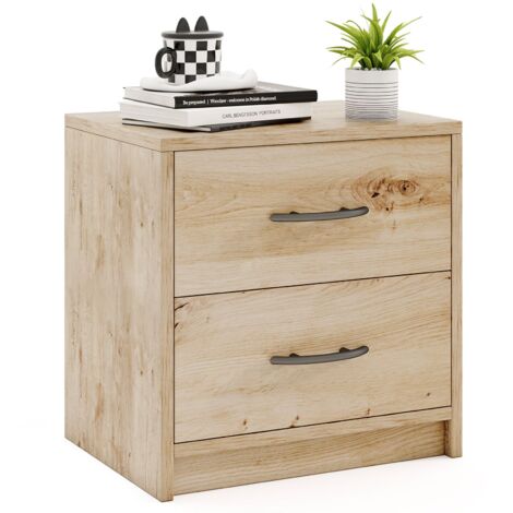 COSTWAY 2-Drawer Nightstand Modern Bedside Table Accent Sofa Side Table-Oak