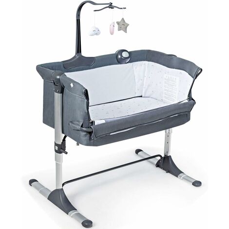 COSTWAY 2 en 1 Berceau Bododo Bébé à 9KG Lit d'Appoint Inclinaison et Hauteur Réglables avec Matelas,Arceau de Jeu,Boîte à Musique