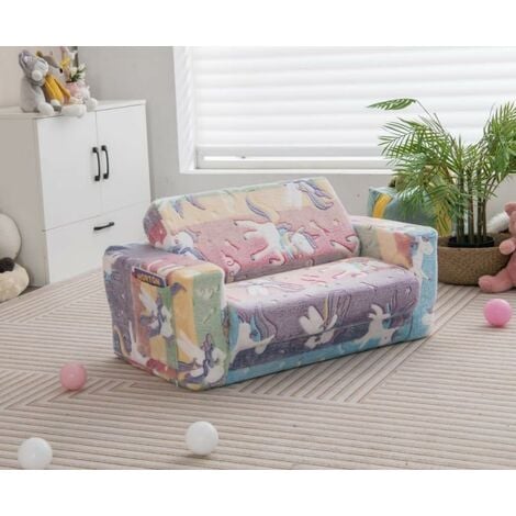 COSTWAY 2 en 1 Canapé-lit Enfant en Flanelle Textile avec Conception  Ergonomique & Dossier Large