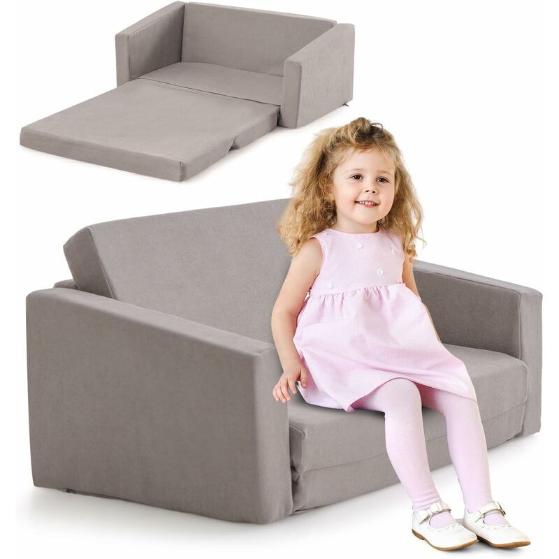 costway 2 en 1 canapé-lit enfant en flanelle textile avec conception ergonomique & dossier large, fauteuil enfants convertible avec housse amovible &