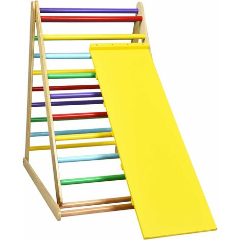 COSTWAY 2 en 1 Échelle d’Escalade pour Enfants, Triangle Escalade en Bois Pliant de Haute Qualité, Surface Bien Lisse Utilisation à la Jardin d'enfant ou à la Maison pour 3ans+