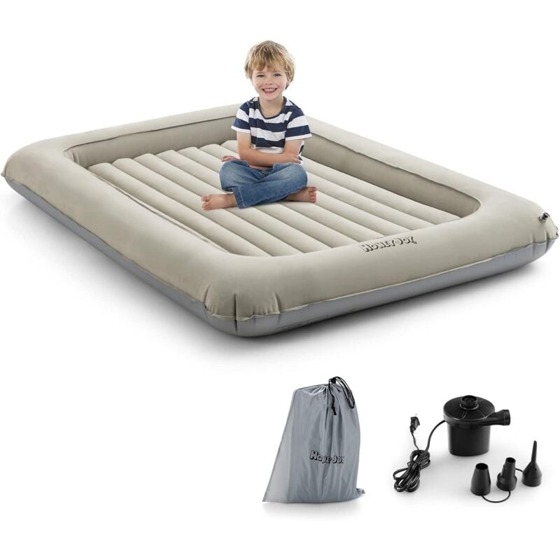 2 en 1 Lit Gonflable pour Enfants, Ensemble de Matelas Pneumatiques pour Enfants avec Pompe Électrique, pour 18-24 Mois - Costway