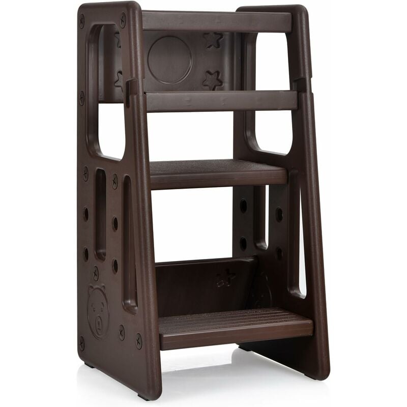 Costway - 2 en 1 Tour d'apprentissage pour Tout-Petits 18-60 Mois avec 3 Hauteurs Réglables(30/40/50cm), Tour d'Observation en hdpe avec Repose-Pieds