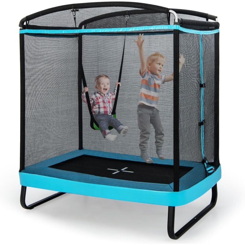 Costway - 2 en 1 Trampoline Extérieur Enfants Rectangulair (190x122cm) avec Balançoire Amovible, Trampoline de Jardin avec Filet de Sécurité, Charge