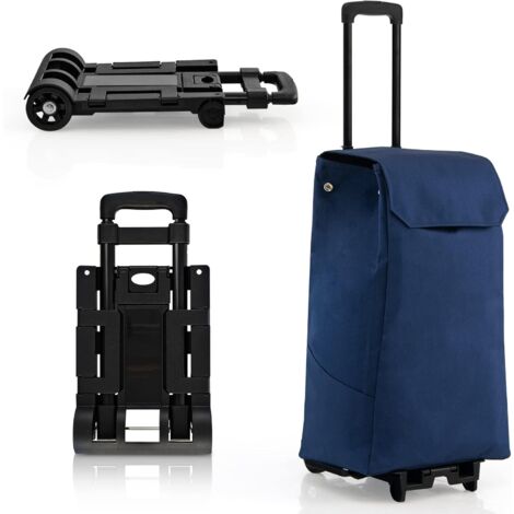 COSTWAY 2 in 1 Carro de Compra con Ruedas 38 L/Carro Plegable Portátil con Bolsa Removible/2 Ruedas Flexibles en ABS, para Compra Transporte Equipaje y Desplazamientos (azul)