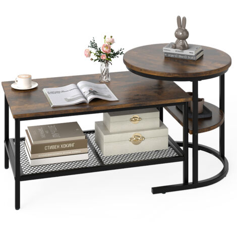 COSTWAY 2-in-1 Detachable Table Set Nesting Coffee Table Set of 2-Coffee