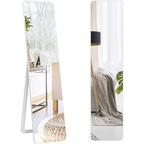 COSTWAY 2 in 1 Ganzkörperspiegel, stehend/ Wandmontage, mit Holzrahmen, Standspiegel und Wandspiegel, 37 x 160cm, für Schlafzimmer, Wohnzimmer und Eingangsbereich