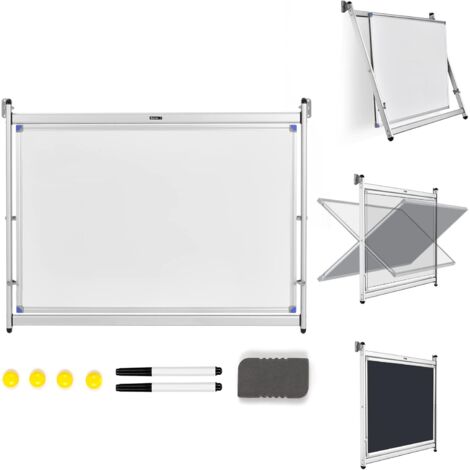 COSTWAY 2 in 1 Magnetisches Whiteboard & Schwarztafel, Tafel mit Aluminiumrahmen & abnehmbarem Tablett, Weisstafel 360°drehbar, Magnettafel doppelseitig, Weissboad für Büro Klassenzimmer