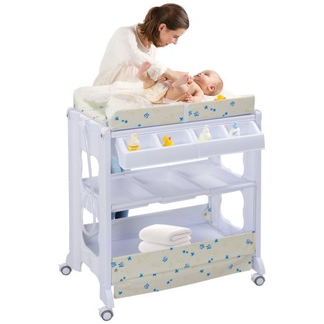 Costway 2 In 1 Mobiler Wickeltisch Badewanne Wickelkommode Baby