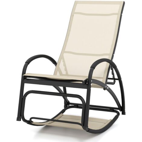 COSTWAY 2-in-1 Outdoor Rocking Chair Convertible Lounge Chair Patio Rocker