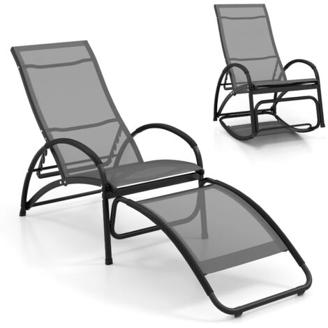 COSTWAY 2-in-1 Outdoor Rocking Chair Convertible Lounge Chair Patio Rocker