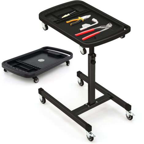 COSTWAY 2-in-1 Rolling Tool Tray Height Adjustable Work Table w/Tray-Black