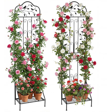 COSTWAY 2 Pack Black Garden Trellis 190cm Freestanding Metal Climbing Plant Support Black
