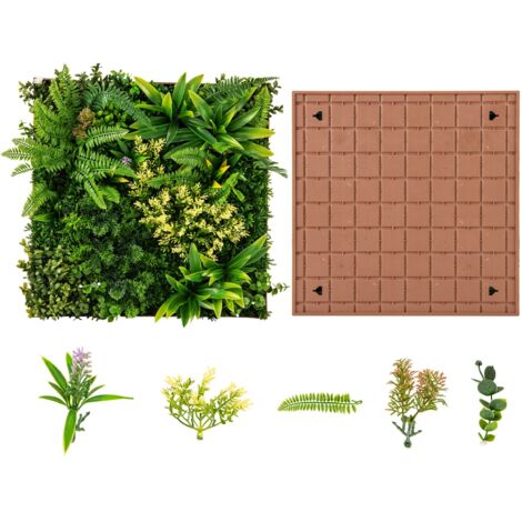 COSTWAY 2 Pack Framed Artificial Foliage Wall Art 50x50cm 3D Hanging Greenery Hedge