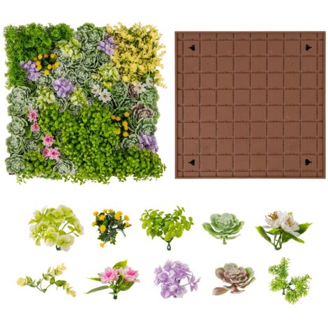 COSTWAY 2 Pack Square Framed Artificial Foliage Wall Art Outdoor Faux Plant