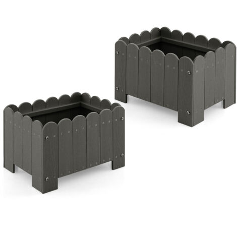 COSTWAY 2 Pack Square Planter Box HDPE Flower Pot 45 x 32 x 30 cm Raised Garden Bed