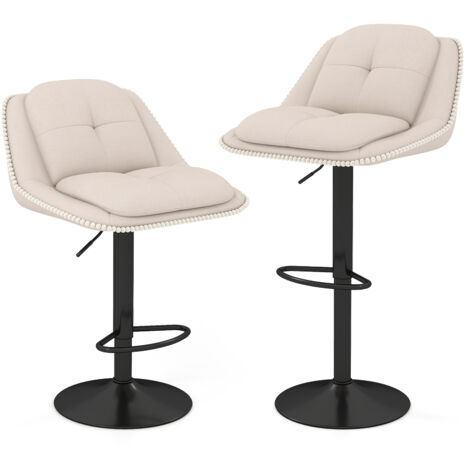 COSTWAY 2 Pcs Bar Stools Modern Adjustable Chenille Upholstered Barstools-White