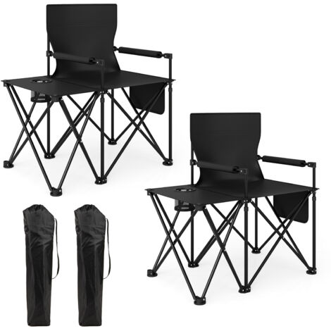 COSTWAY 2 pcs Oversized Camping Chair Folding Heavy-duty Picnic Chair-Black