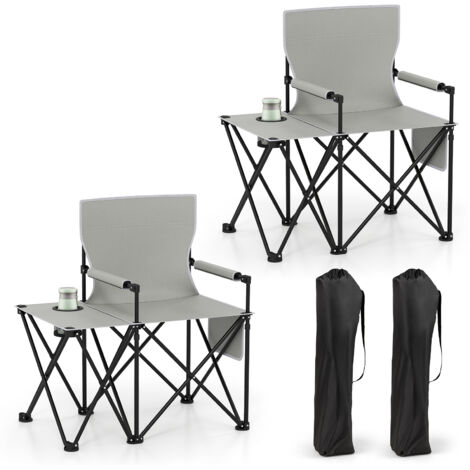 COSTWAY 2 pcs Oversized Camping Chair Folding Heavy-duty Picnic Chair-Grey