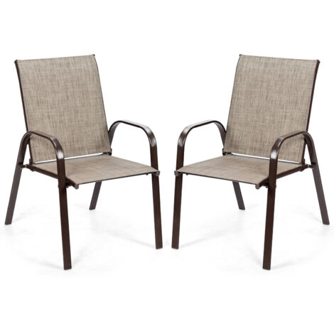 COSTWAY 2 Pcs Patio Dining Chairs Bistro Chairs W/Curved Armrests-Grey