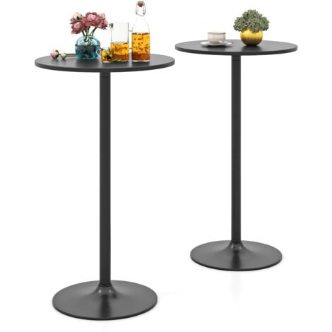 COSTWAY 2 Pcs Round Bar Table Bistro Pub Table with Adjustable Height-Black
