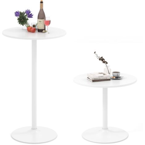 COSTWAY 2 Pcs Round Bar Table Bistro Pub Table with Adjustable Height-White