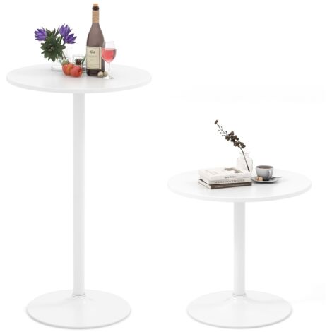 COSTWAY 2 Pcs Round Bar Table Bistro Pub Table with Adjustable Height-White