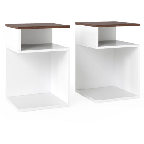 COSTWAY 2 PCS S-Shaped Side Table Space-saving Sofa Table w/ 2 Open Storage
