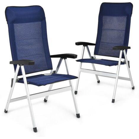 COSTWAY 2-Piece Patio Folding Chairs Garden Portable Chaise Lounge Chair-Navy