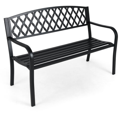 COSTWAY 2-Seater Garden Bench Heavy-Duty Metal Loveseat for 2-3 People-Black
