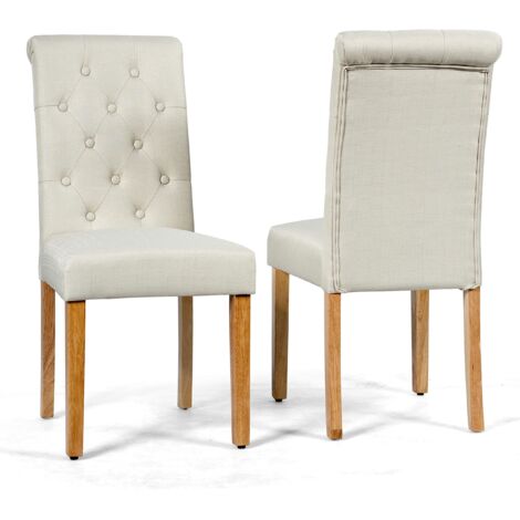 COSTWAY 2 Seide Sala da Pranzo 43 x 61 x 100 cm, Seidie Cucina Laterali in Tessuto Rivestito con Gambe in Legno di Gomma, Tessuto di Lino Traspirante e Spugna ad Alta Densità (Beige)