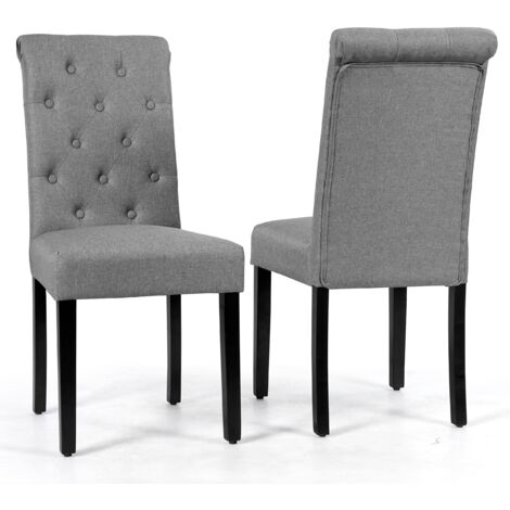 COSTWAY 2 Seide Sala da Pranzo 43 x 61 x 100 cm, Seidie Cucina Laterali in Tessuto Rivestito con Gambe in Legno di Gomma, Tessuto di Lino Traspirante e Spugna ad Alta Densità (Grigio)