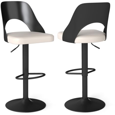 COSTWAY 2 Sgabelli Girevoli da Bar Alta 91-111 cm, Set di Sgabelli con Seduta in Ecopelle, Poggiapiedi e Struttura in Metallo, Sedie per Cucina e Bistrò (Nero)