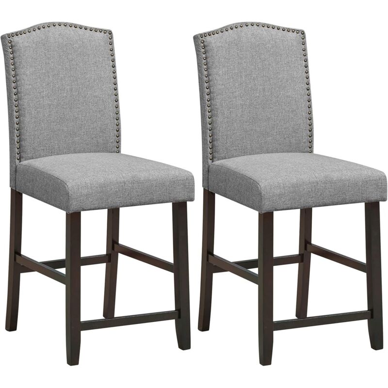 

2 Silla de Comedor con Cojín Espeso, Taburetes con Clavos Decorativos Patas de Madera de Goma, Sillas con Respaldo Alto (Gris) - Costway