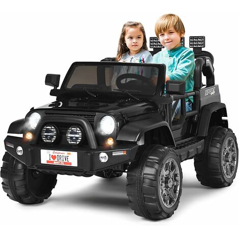 COSTWAY 2 Sitzer Jeep Kinderauto mit 2,4G-Fernbedienung, 3 Gang Elektroauto mit MP3, Musik, Hupe und Scheinwerfer, Jeep Auto 2,5-4 km/h, 12V Kinderfahrzeug für Kinder ab 3 Jahren Schwarz