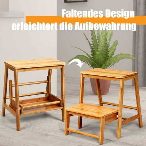 COSTWAY 2-Stufen Tritthocker Leiterstuhl klappbar Hockerleiter f/ür Bibliotheken oder Zuhause Trittstuhl aus Bambus 45 x 51 x 48 cm Haushaltsleiter natur Trittleiter bis 100kg belastbar