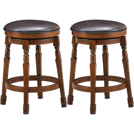 COSTWAY 2 Tabourets de Bar, Chaise de Bar Pivotant à 360° avec Siège en Cuir PU Rembourré, Repose-Pieds et Cadre en Bois d'Hévéa