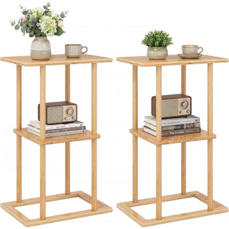 COSTWAY 2 Tavolini Laterali da Salotto,con Mensole Portaoggetti e Struttura in Bamboo,per Soggiorno