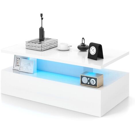COSTWAY 2-Tier Coffee Table Modern Center Table Cocktail Table W/ LED light
