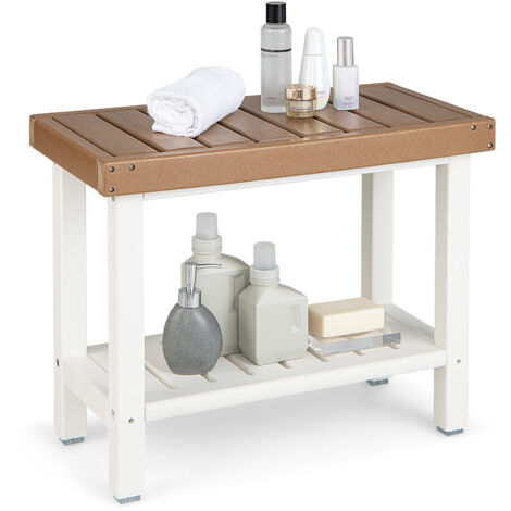 COSTWAY 2-Tier Shower Bench Waterproof HDPE Bathroom Shower Stool-Coffee