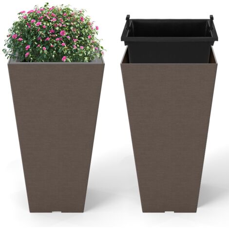 COSTWAY 2 Vasi Alti Quadrati, Vasi da Fiori Auto-irriganti con Secchio Interno Rimovibile e Fori di Drenaggio, Contenitori Decorativi per Piante da Interno ed Esterno (29,5 x 29,5 x 57 cm)