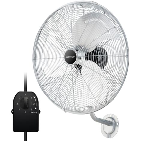 COSTWAY 20 Inch Wall Mount Fan Heavy Duty Metal Wall Fan w/3 Fan Speeds-Silver