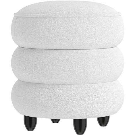 COSTWAY 20 L Modern Round Storage Ottoman 40 x 44 CM Chenille Footstool-White
