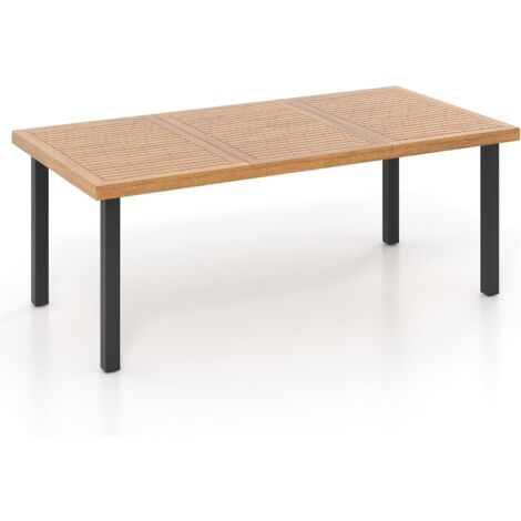 COSTWAY 200 x 100cm Large Patio Dining Tablewith Acacia Wood Tabletop and Heavy Duty Metal Legs
