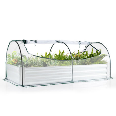 COSTWAY 202 x 101 x 81 cm Galvanized Raised Garden Bed with Cover