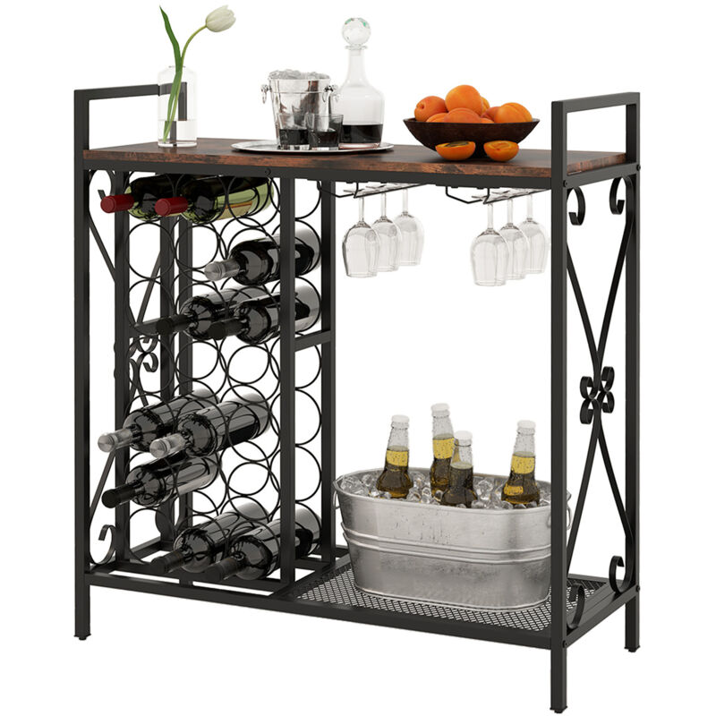 COSTWAY 21 Bottle Wine Rack Freestanding Floor Wine Bottle Organizer-Brown
